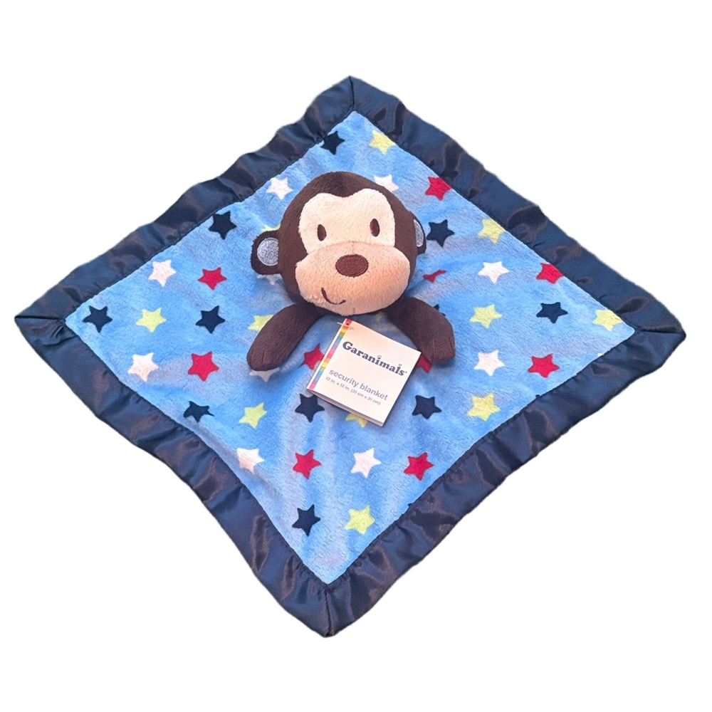 NWT Garanimals Security Blanket Lovey Monkey Stars Satin Edge and Back 12 x 12
